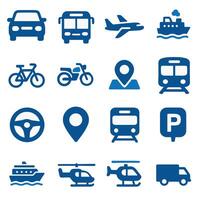 Transportation Icons A Comprehensive Set of Blue Vehicle and Location Symbols vector