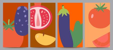 abstract fruit and vegetables background set design vector