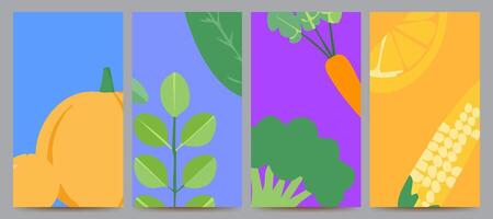 abstract fruit and vegetable background set design vector