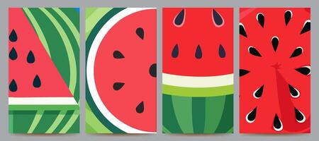 abstract watermelon fruit background set design vector