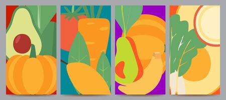 abstract fruit and vegan background set design vector