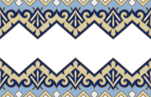 Tribal pattern, fabric border, blue vintage carpet pattern elements, free space for text, transparent background png