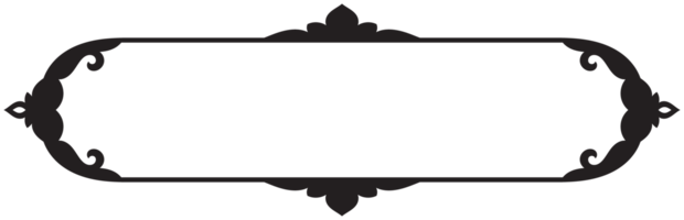 Black long horizontal vintage frame for text space, name tag, classic border box design, transparent background. png