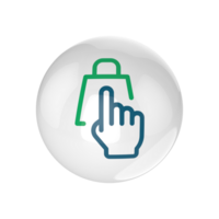 A button with a hand pointing to a shopping bag png