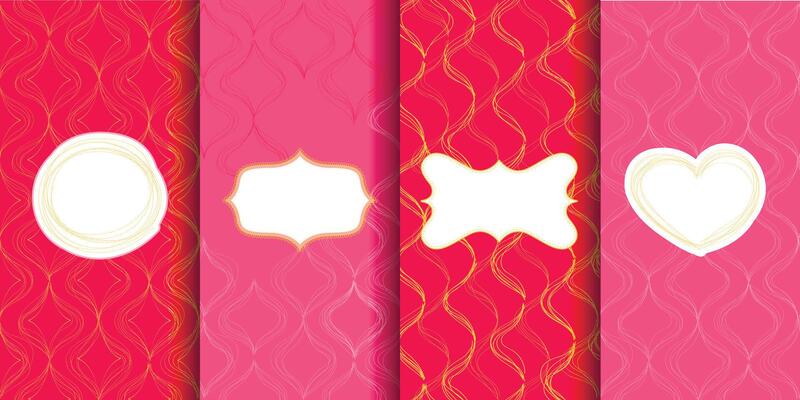 Abstract seamless pattern with hand drawn waves on pink background with banners. Line style wallpaper, backdrop, cover, fabric, texture, textile. Big set.