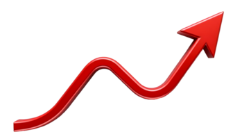 Upward trending 3d red arrow graph indicating growth and success with fluctuations showing positive progress png