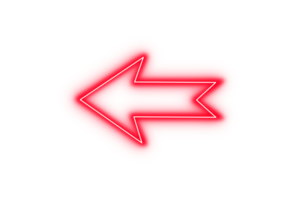 Bright red color neon light arrow pointing left with glowing effect on transparent background for stylish digital designs png