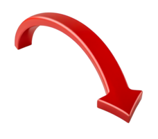 3D Red Long Parabolic Curvature Arrow Icon Style Design on Transparent Background for Digital Media and Web Assets png