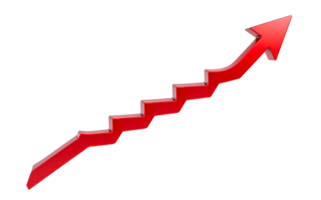 red upward 3d trending arrow graph indicating growth and success with fluctuations showing positive progress png