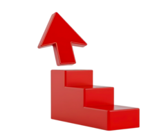 3d red staircase with four steps and upward arrow indicating growth progress movement on transparent background png