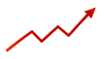 3D red upward trending arrow graph indicating growth and success with fluctuations showing positive progress png