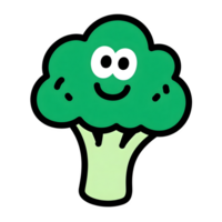 Cartoon broccoli with face and simple features on transparent background png