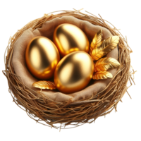 Golden Egg Treasure in a Nest of Gold Feather png