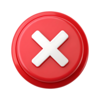 3D render of a red button with a white X, symbolizing cancel, error, or no. png
