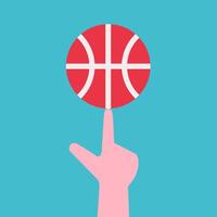 flat concept learns how to spin basketball on finger. Ball trick is spectacular freestyle that shows mastery. Clipart sport collection with square composition vector
