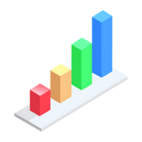 Isometric bar graph showing growth and progress. png