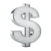 Silver dollar sign, textured surface, 3D render png