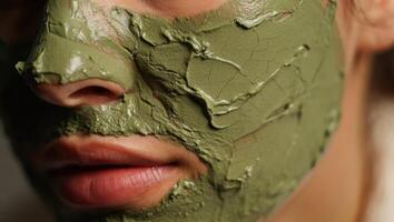 Natural green clay mask application for skincare in a wellness routine at home photo