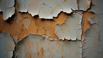 Abstract texture of peeling paint revealing layers of color on an aged surface in natural lighting photo