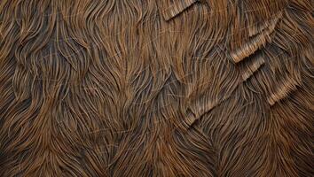 Textured close up of flowing brown hair strands showcasing natural waves and highlights under soft light in a studio setting photo