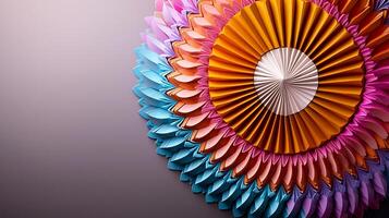 Colorful paper decorations arranged in a circular pattern against a soft gradient background photo