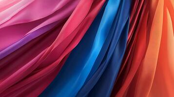 Colorful flowing fabric draping in vibrant hues creating a dynamic visual texture photo