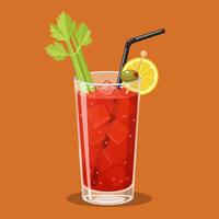 Refreshing Tomato Juice Cocktail Garnished with Celery and Lemon Slice vector
