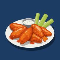 Serving of Spicy Chicken Wings with Celery and Dipping Sauce vector