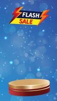 Flash sale motion graphic template featuring a 3D podium with blank space for product display, set against an abstract gradient background design video