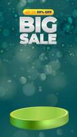 Big sale motion graphic template featuring with 3D podium with blank space for product display, set against an abstract gradient background video