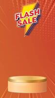 Flash sale discount motion graphic template featuring a 3D podium with blank space for product display, set against an abstract gradient background design video