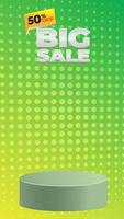 Big sale discount motion graphic template featuring a 3D podium with blank space for product display, set against an abstract gradient background video