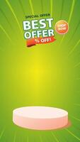 Best sale discount motion graphic template featuring a 3D podium with blank space for product display, set against an abstract gradient background design video