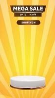 mega sale motion graphic template featuring a 3D podium with blank space for product display, set against an abstract gradient background design video