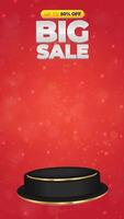 Big discount sale motion graphic template featuring a 3D podium with blank space for product display, set against an abstract gradient background video