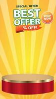 special best offer sale motion graphic template featuring a 3D podium with blank space for product display, set against an abstract gradient background video