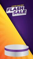 Limited Flash sale discount motion graphic template featuring a 3D podium with blank space for product display, set against an abstract gradient background design video