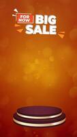 Big discount sale motion graphic template featuring a 3D podium with blank space for product display, set against an abstract gradient background design video
