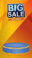 Big sale motion graphic template featuring a 3D podium with blank space for product display, set against an abstract gradient background design video