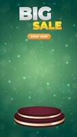 Big sale discount motion graphic template featuring a 3D podium with blank space for product display, set against an abstract gradient background design video