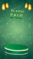 Flash sale discount motion graphic featuring a 3D podium with blank space for product display, set against an abstract gradient background video