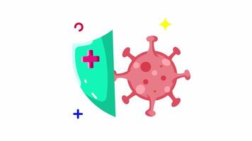 Animated Of a shield protecting from a virus flat icon. video