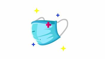 Animated Blue medical mask with a red cross flat icon. video