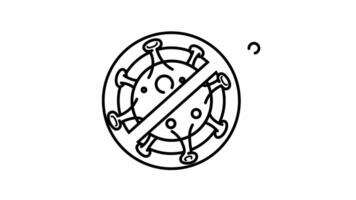 Animated Corona virus inside a no symbol line art. video