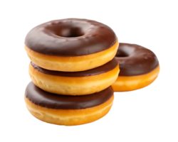 Stack of delicious chocolate glazed donuts. png