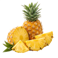 Fresh pineapple slices and whole fruit. png