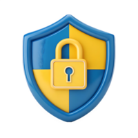 3D render of a shield with a padlock, symbolizing security and protection. png