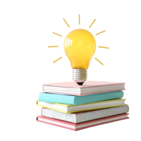 Lightbulb idea on stack of books. Education, knowledge, learning concept. png