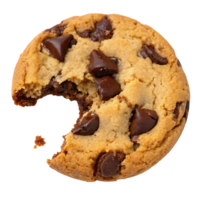 Delicious chocolate chip cookie with a bite taken out. png