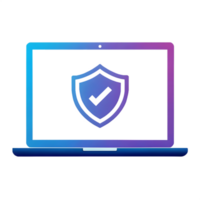 Laptop screen with a shield and checkmark, symbolizing online security and data protection. png